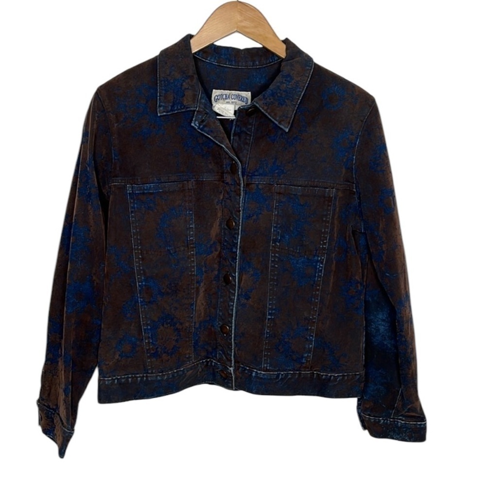 Vintage 90s Gotcha Covered Blue Brown Denim Jean Jacket Women Size M
